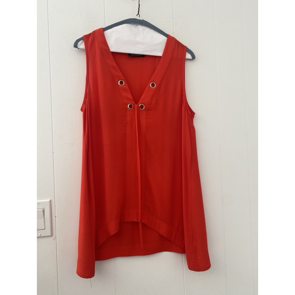 Eleven 22 Red Sleeveless V-Neck Top with Silver Grommets Size Small
